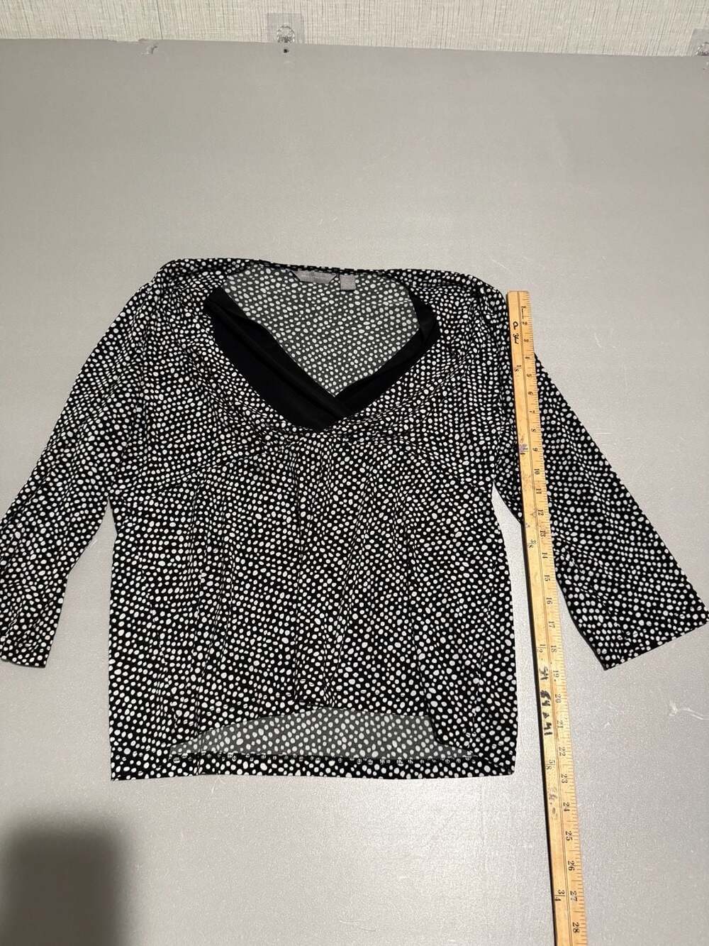 Investments Blouse Size XL Black White Polka Dot V-Neck